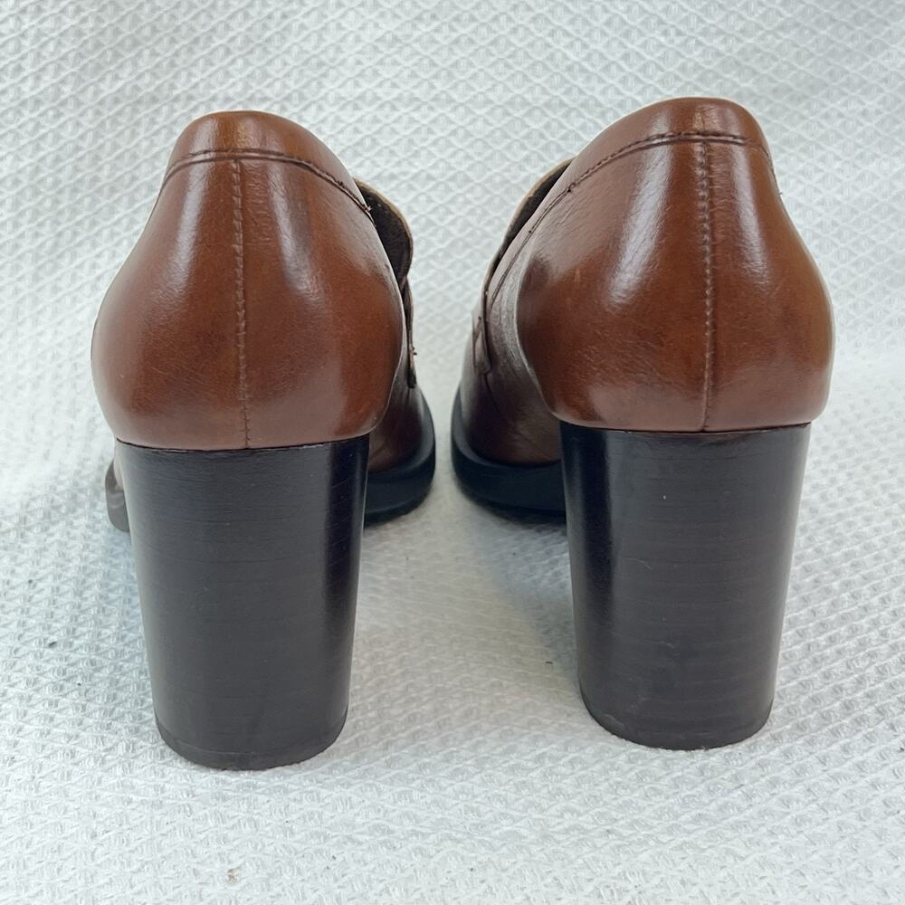 NWB Born Khelda Leather Penny Loafer Block Heel Cognac Women’s 8.5M New with Box - Picture 5 of 13